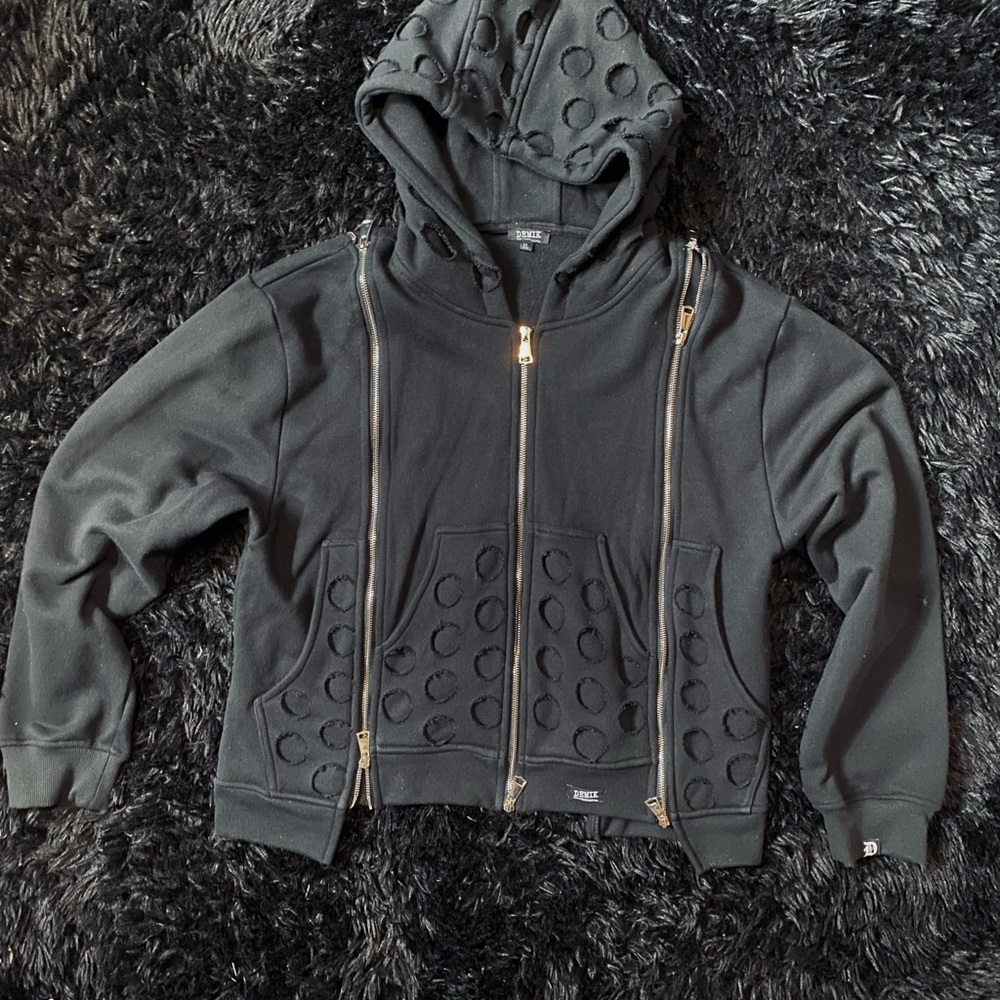 Black triple zip-up hoodie